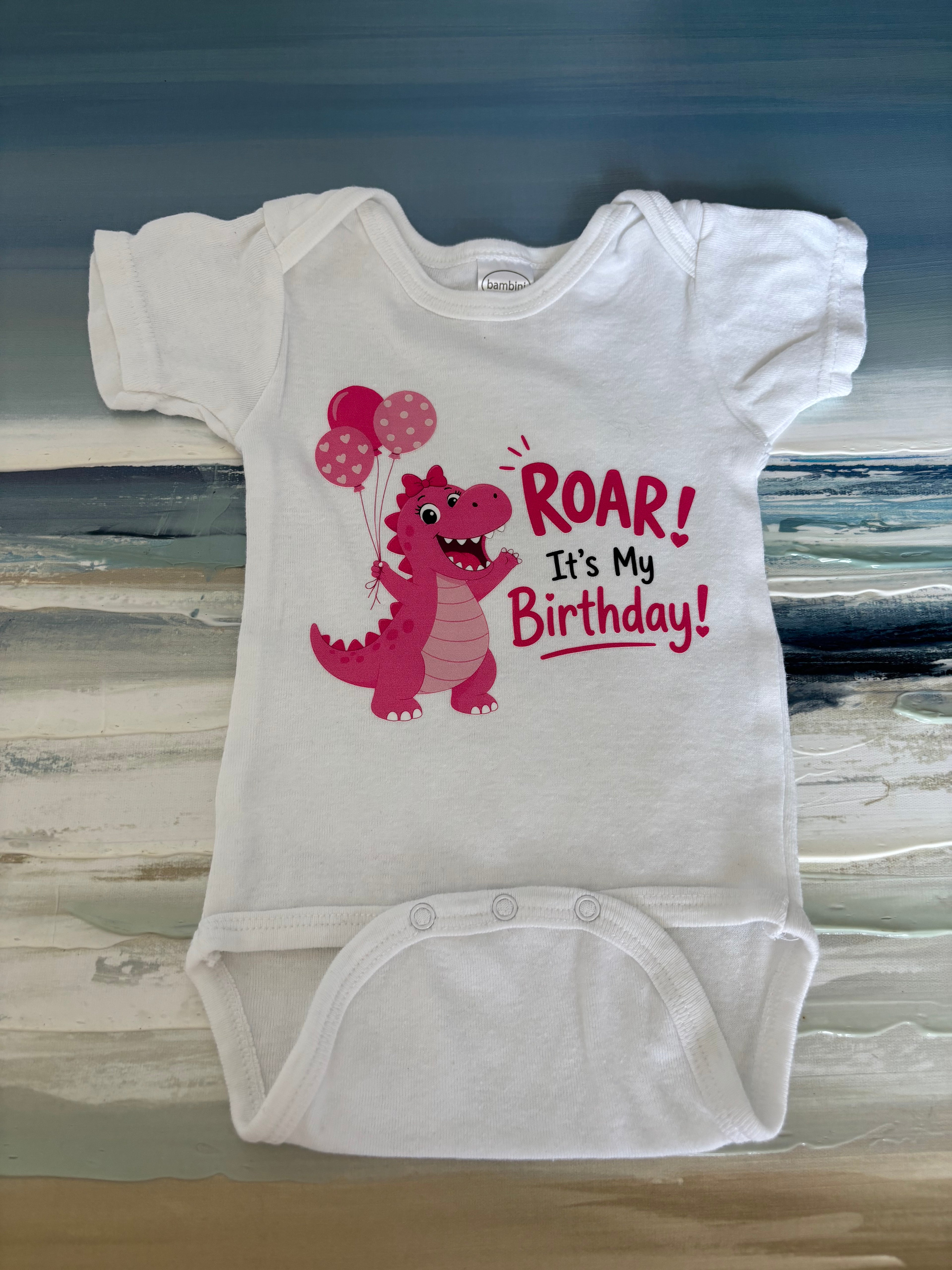 Pink Dino ROAR Birthday Infant Large (Size 27-34lbs)