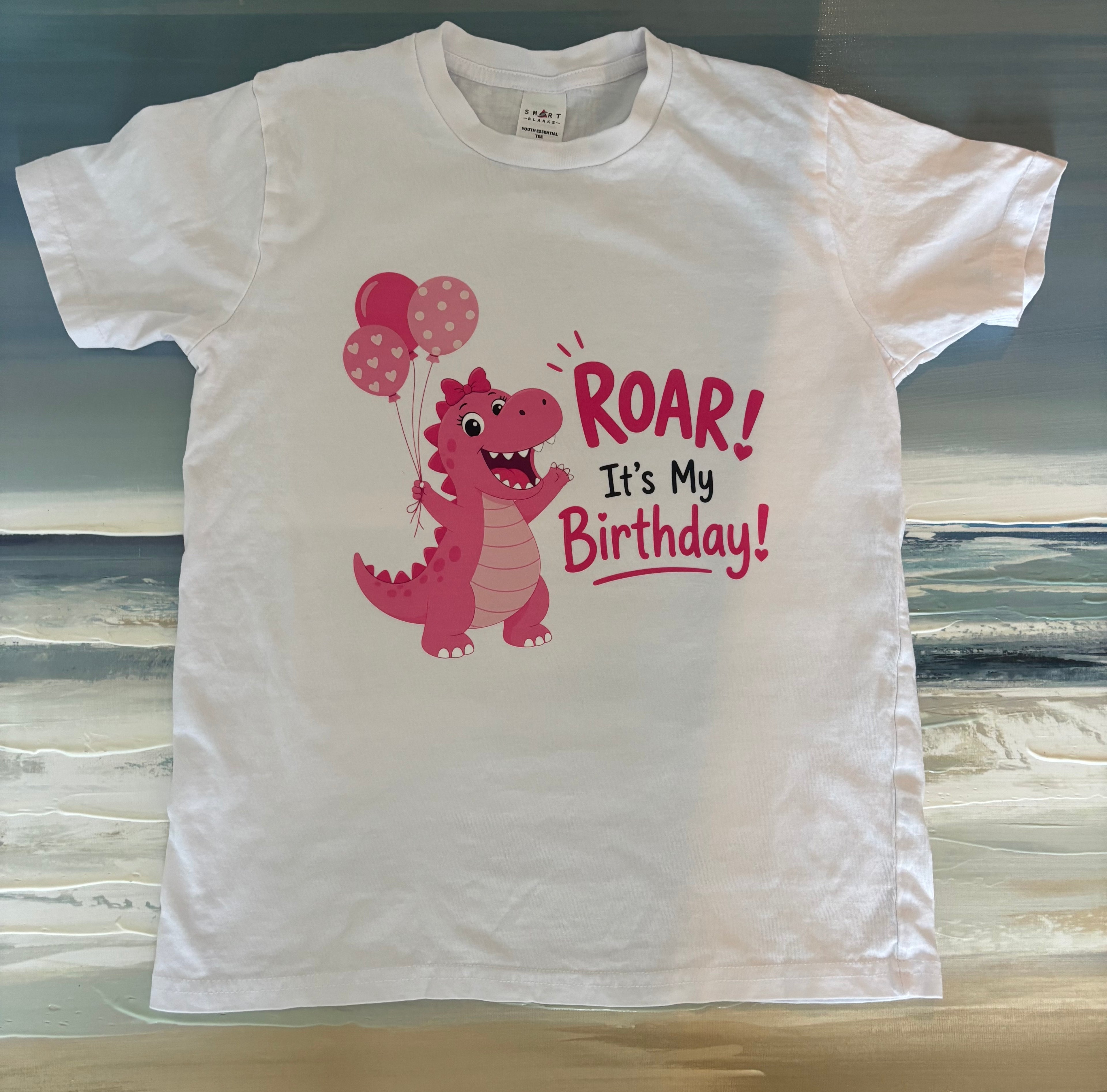 Pink Dino ROAR Birthday YM (Size 8-10)